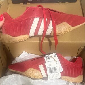 adidas Taekwondo Mei Red Suede Sneakers with White Stripes and Gum Sole-New!